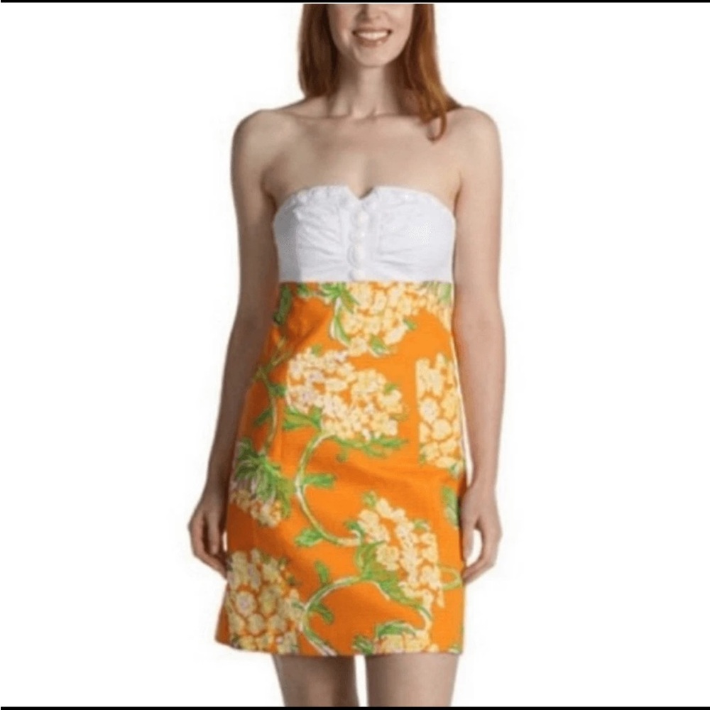 Lilly Pulitzer White Strapless Dress with Orange Floral Skirt